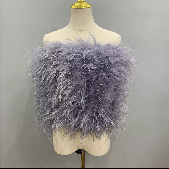 🎉 New 100% Real Ostrich Feathers Crop Top - Picture 16 of 17